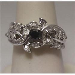 Fine Black, White, & Baguette Diamonds Silver Cape Ring