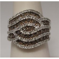 Very Fancy Champagne & White Diamonds Silver Ring