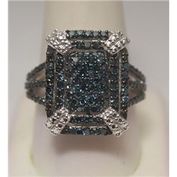 Elegant Blue Diamonds Silver Ring