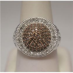 Fine Unisex Champagne & Canary Diamonds Silver Ring