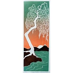 Embossed Lithograph, Entitled: "Weeping Willow"