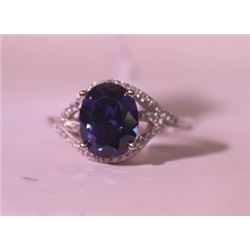 Exquisite Sterling Silver Ring with Lab Blue Sapphire