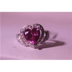 Exquisite Sterling Silver Ring with Lab Ruby