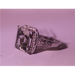 Exquisite Sterling Silver Ring with Lab Aquamarine