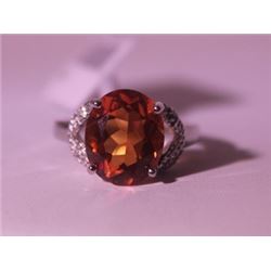 Exquisite Sterling Silver Ring with Lab Orange Sapphire