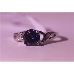 Exquisite Sterling Silver Ring with Lab Blue Sapphire