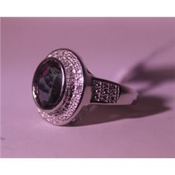 Exquisite Sterling Silver Ring with Lab Alexandrite and Diamonds