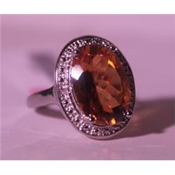 Exquisite Sterling Silver Ring with Lab Orange Sapphire
