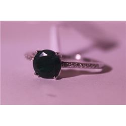 Exquisite Sterling Silver Ring with Genuine Columbian Emerald and Diamonds