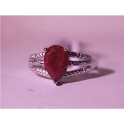 Exquisite Sterling Silver Ring with Pear Cut Pigeon Blood Ruby