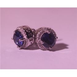 Exquisite Sterling Silver Earrings with Blue Sapphire
