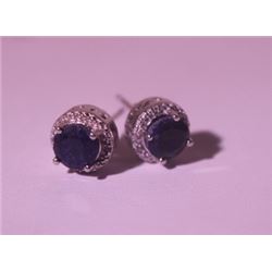 Exquisite Sterling Silver Earrings with Blue Sapphire