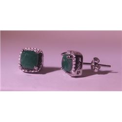 Exquisite Sterling Silver Earrings with Genuine Columbian Emerald