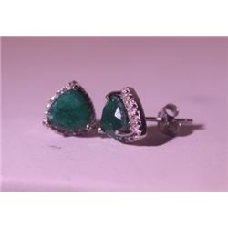 Exquisite Sterling Silver Earrings with Genuine Columbian Emerald