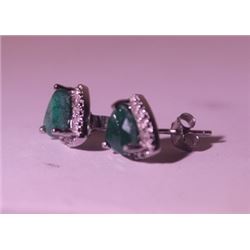 Exquisite Sterling Silver Earrings with Genuine Columbian Emerald