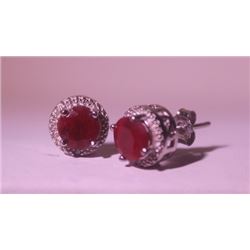 Exquisite Sterling Silver Earrings with Pigeon Blood Ruby