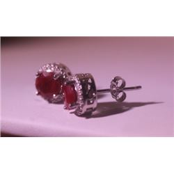 Exquisite Sterling Silver Earrings with Pigeon Blood Ruby