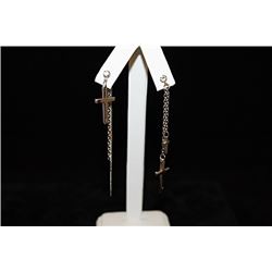 Lady's Fancy Dangly Crosses Silver Earrings (11E)