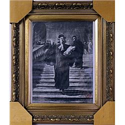 Framed Honoré Daumier-The Grand Staircase of the Palace of Justice Engraving (31E-EK)