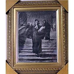 Framed Honoré Daumier-The Grand Staircase of the Palace of Justice Engraving (32E-EK)