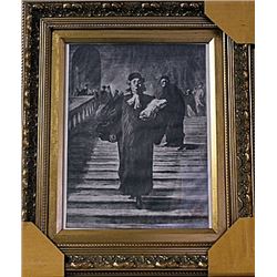 Framed Honoré Daumier-The Grand Staircase of the Palace of Justice Engraving (46E-EK)