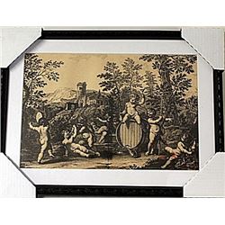 Framed Bartolozzi Francesco-BACCANALE DI PUTTI Engraving (77E-EK)