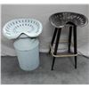 Image 1 : LOT OF 2 TRACTOR SEAT STOOLS ONE HAS MILK CAN BASE LOWER LEFT LOCATION: LOWER LEFT