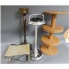 Image 1 : LOT OF 4 HOME ACCESSORIES WOODEN ASHTRAY STAND CHROME ASHTRAY STAND CAST IRON FOOT STOOL SPOOL TABLE