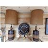 Image 1 : LOT OF 3 HOME ACCESORIES 2 BARREL LAMPS BARREL CLOCK WITH KEY  LOCATION: UPPER OFFICE