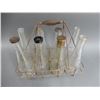 Image 2 : LOT OF 8 IMP QT OIL BOTTLES & WIRE RACK 4 HAVE CAPS  LOCATION: LOWER LEFT