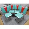 Image 2 : DINER BOOTH TABLE & 4 CHAIRS VERMICULITE TABLE TOP  LEATHER CHAIR SEATS & BACKS  LOCATION: LOWER RIG