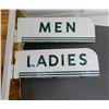 Image 1 : CITIES SERVICE MEN & LADIES WASHROOM PORC FLANGES 15" X 5"  EDGE RUST  LOCATION: LOWER LEFT