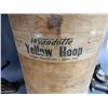 Image 2 : LOT OF GENERAL STORE J.B. FORD CO. WYANDOTT 40 LB YELLOW HOOP SODA  ASH EARLY WOOD CANISTER, SPREADE