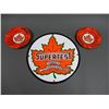 Image 1 : LOT OF 3 SUPERTEST COLLECTIBLES 2 PORC ASHTRAYS WITH SUPERTEST STICKERS  11 3/4" PORC PUMP PLATE - R