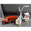 Image 1 : LOT OF 2 SUPERTEST COLLECTIBLES CHILDS BIKE REPAINT TO SUPERTEST  FLOWER PLANTER TRUCK PAINTED TO SU
