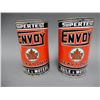 Image 2 : 2 SUPERTEST ENVOY HEAVY DUTY MOTOR OIL IMP QT CANS BILINGUAL - EMBOSSED TOPS - GOOD GRAPHICS - SMALL
