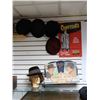 Image 1 : LOT OF 2 CARDBOARD ADVERT, 5 HATS & MANNEQUIN HEAD THREE STAR FASHIONS & OVERCOATS KAYS LIMITED  WIN