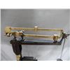 Image 2 : FAIRBANKS PEDESTAL SCALE ON WHEELS CAST & BRASS WITH WEIGHTS - ORIGINAL PAINT LOCATION: GENERAL STOR