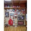 Image 1 : GROUPING OF COCA-COLA  ADVERTISING RUG-  MIRROR - APRON- TIN TRAYS - GARBAGE CAN-  PICTURES - THERMO