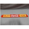 Image 1 : ENJOY COCA-COLA HERE PUSH BAR MADE IN CANADA- 31 1/2" X 3 1/8" HANGER HOLE PORC.  LOSS LOCATION: UPP