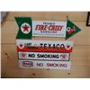 Image 1 : LOT OF 4 SST TEXACO SIGNS - NEW 2 NO SMOKING - FIRE CHEIF ARROW - LAST CHANCE  TEXACO LOCATION: UPPE