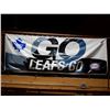 Image 1 : GO LEAFS GO NYLON BANNER ESSO & MAPLE LEAF SYMBOLS - 98" X 36" - GOOD  CONDITION LOCATION: UPPER HAN