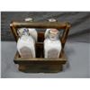 Image 1 : WOODEN MILK CARRIER WITH 4 GENERIC BOTTLES 2 STOPPERS- GLENVILLE FARMS DAIRY NEWMARKET- 2  NEWCASTLE