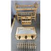 Image 1 : LOT OF FURNISHINGS 2 COAT HANGERS - MAGAZINE RACK - WOODEN TABLE WITH  GLASS SHELVING  ON CASTERS LO