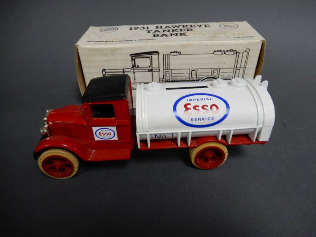 LOT OF 3 ERTL COIN BANKS & ESSO DINKY TOY TANKER IMPERIAL ESSO TANKER