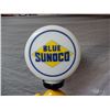 Image 2 : HAND PUMP PROFESSIONALLY RESTORED SUNOCO ON PEDESTAL - SMALL MILKGLASS SUNOCO GAS PUMP  GLOBE - LIGH