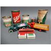 Image 1 : LOT OF B/A COLLECTIBLES DUAL SET OF CARDS - PEERLESS COIN BANK - 2 1LB  GREASE CANS WITH SOME CONTEN
