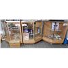 Image 1 : 3 WOOD & GLASS CORNER DISPLAY CABINETS 36" X 24" X 41- 3 SHELF- CONTENTS NOT INCLUDED LOCATION: TOY 