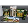 Image 1 : LOT OF JOHN DEERE COLLECTIBLES 2 GAS PUMP LIGHT SETS/BOXES - WALL MOUNT CUP  DISPENSOR,  2 NEW THERM