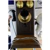 Image 1 : VINTAGE OAK WALL PHONE CONVERTED TO DIAL PHONE WORKING - BRASS BELLS & MOUTHPIECE LOCATION: LOWER LE